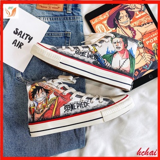 【Hchai Shop】รองเท้าผ้าใบลําลอง ข้อสูง ระบายอากาศ ลายการ์ตูนอนิเมะ Luffy Zoro สําหรับผู้ชาย