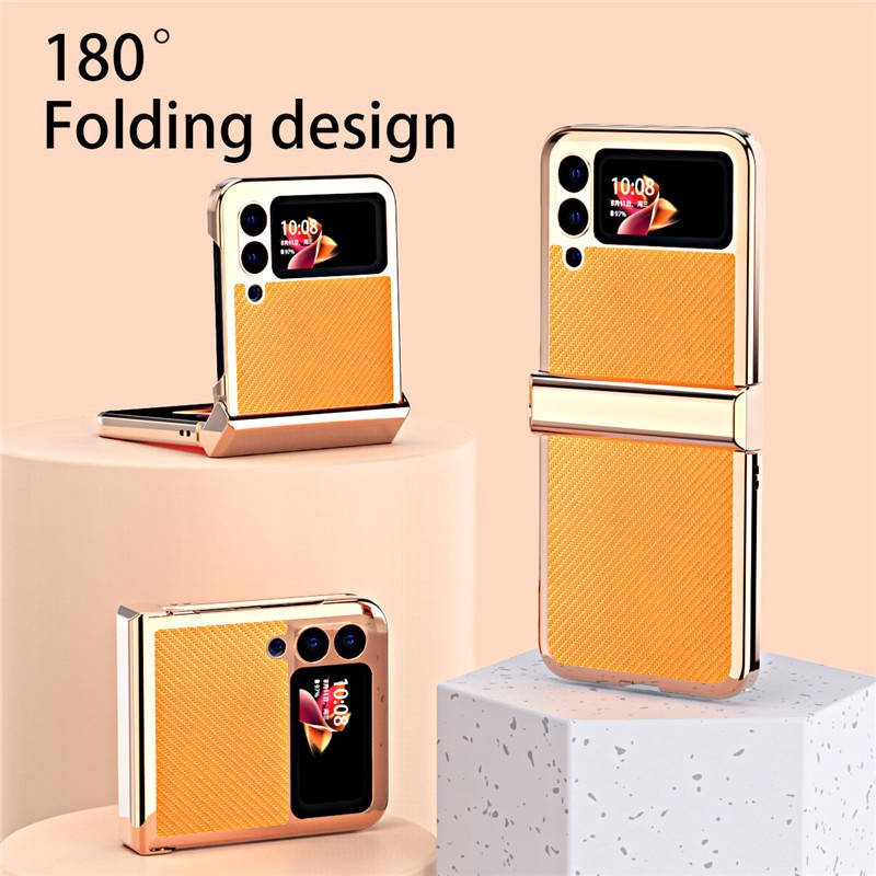 SAMSUNG หรูหราชุบเคฟล่าร์ป้องกันกรณีSamsung Galaxy Z Flip 3 5G Z Flip 3 Flip 3 กันกระแทกแบบบูรณาการป
