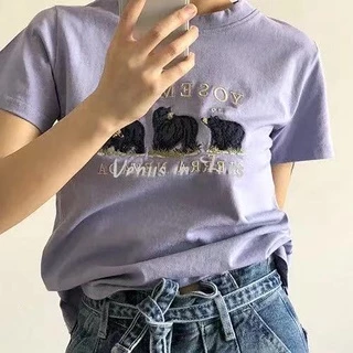 Bh เสื้อยืด แขนสั้น ผ้าฝ้าย ลายหมี สไตล์เกาหลี แฟชั่นฤดูร้อน สําหรับผู้หญิง