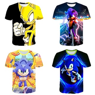 เสื้อยืดแขนสั้นลําลอง พิมพ์ลายเม่น SONIC 3 มิติ เหมาะกับฤดูร้อน สําหรับเด็ก และผู้ใหญ่ 2020