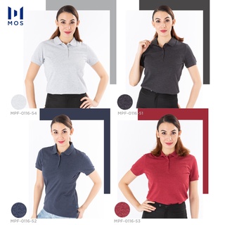 MOS เสื้อโปโลหญิง แขนจั้ม คอปก เนื้อผ้า Cotton Plus แขนสั้น MPF- 0116 สีขาว แดง กรม ดำ