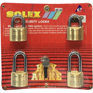 กุญแจคีย์อะไลท์ SOLEXMACH245 45 มม. 4 ตัว/ชุด SOLEX MACH245 45 MM./4 POLISHED BRASS KEY ALIKE PADLOCK 4EA/SET