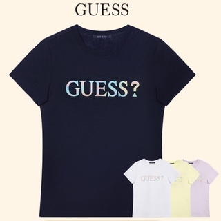 Guess เสื้อยืดแขนสั้น ผ้าฝ้าย PVC พิมพ์ลายโลโก้ ใส่สบาย สําหรับผู้หญิง