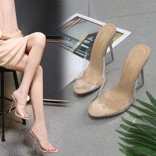 รองเท้าส้นสูง ส้นเข็ม ส้นแก้วทรงสวมเปิดหน้าเท้า Size 35-40 ส้นสูง 11.5 cm.