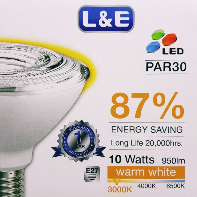 LED PAR30 10W (75W) WARM WHITE 3000K E27 L&E