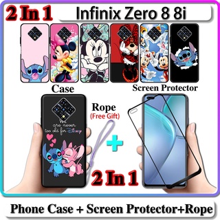 2 IN 1 เคส Infinix Zero 8 8i พร้อมกระจกนิรภัยกันรอยหน้าจอโค้ง เซรามิค ลาย Stich และ Minnie