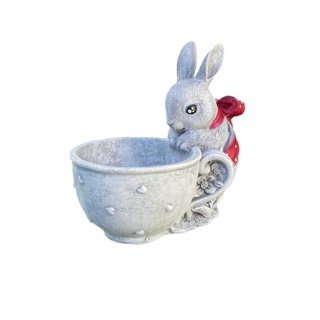 "กระถางถ้วยกระต่ายน้อย (Bunny CUP)" ตุ๊กตากระถาง ปูนปั้น จัดสวน ประดับสวน แต่งสวน กระถางใส่ต้นไม้ "Bunny Brown"