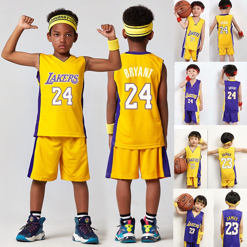 เสื้อบาสเก็ตบอลเด็ก 2 ชิ้น/เซ็ต NBA Lakers No.23/No.24 Kobe/LeBron James Jersey Boys Sportwear Tops + กางเกงขาสั้น 3XS-2XL