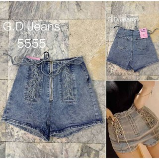 G.D.Jeans 5555#กางเกงยีนส์แฟชั่นขาสั้นผ้ายืดต่อตาไก่หน้าตามเทรนสียีนส์