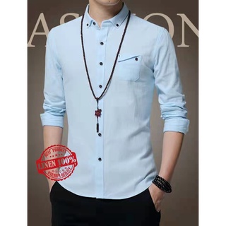 Koko เสื้อเชิ้ตแขนยาว RIZKY LINEN สีฟ้า ลินิน วัสดุพรีเมี่ยม สําหรับผู้ชาย