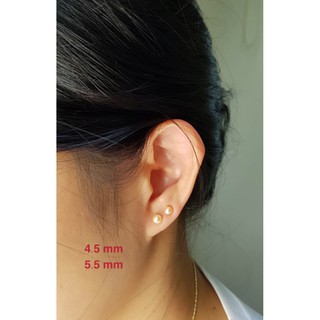 ต่างหูมุกแท้ ไล่ไซด์ สีพีชธรรมชาติ 2 คู่ 4.5 มม. และ 5.5 มม. ก้านและแป้นเงินแท้ 925