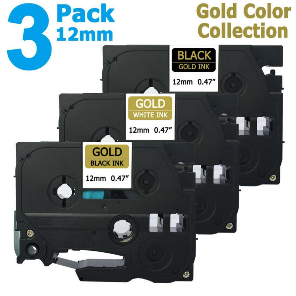 [สต็อกประเทศไทย]3 Type 12mm Gold Color Tape Cassette for Brother TZe-831 TZe-835 Tze-334 TZe831 Blac