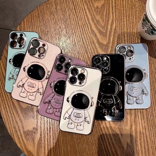 เคส Redmi 10A 10C Note 11 Pro 4G/5G 10 Note 10 5G Note 10S Note 10 Note 10 Pro Note 11S Note 11 9C 10 Prime Straight Edge 90° Electroplating Camera Full Protection ขาตั้งนักบินอวกาศ เคสโทรศัพท์