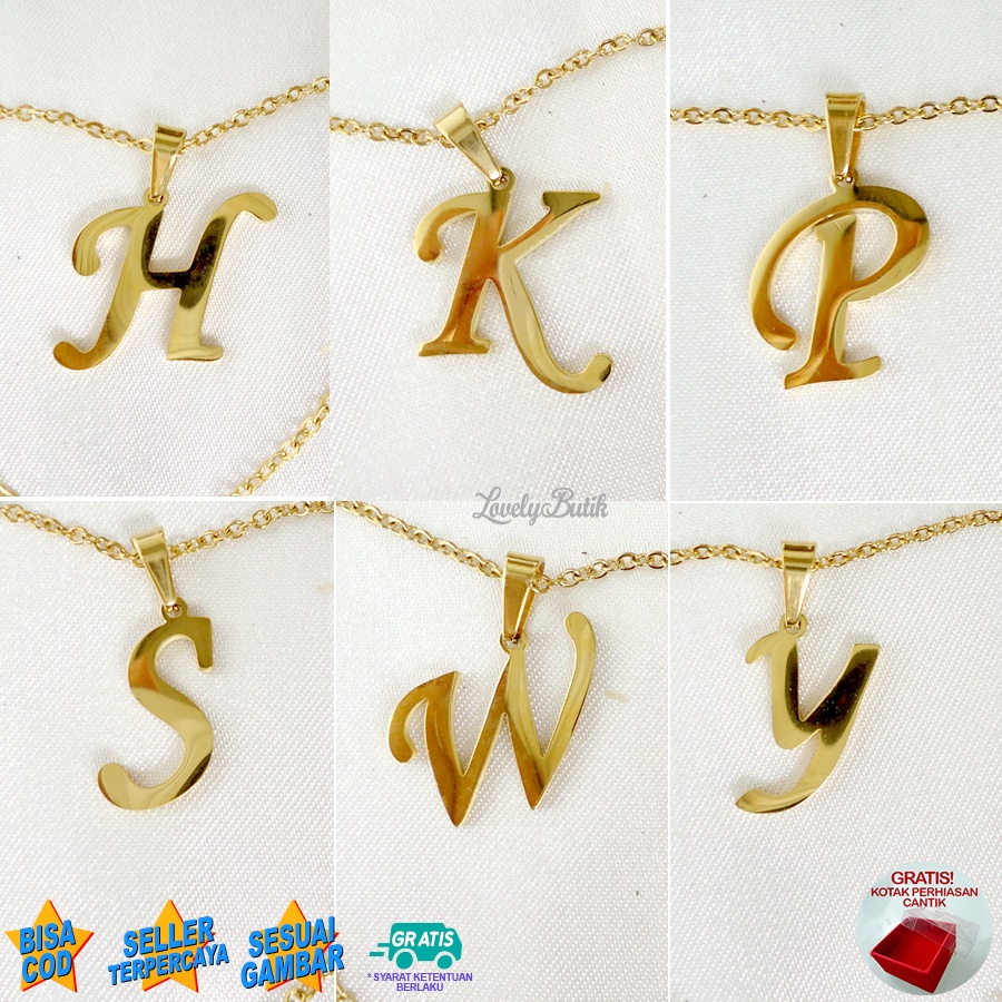 Lovelybutik ตัวอักษรละตินเริ่มต้น Titanium Necklace4 H,K,P,S,W,Y ตัวอักษรสร้อยคอทองสีไทเทเนียมวัสดุ 
