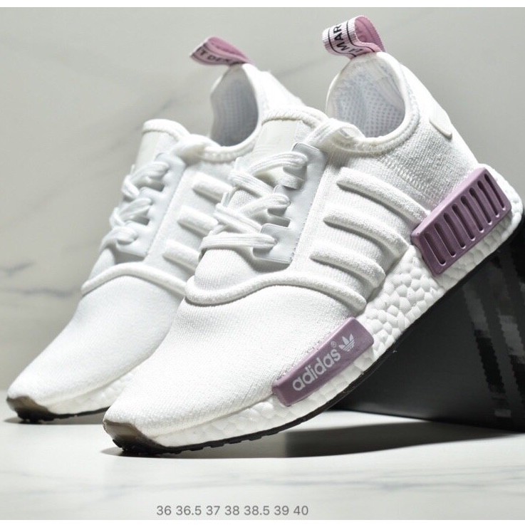 white and purple nmds