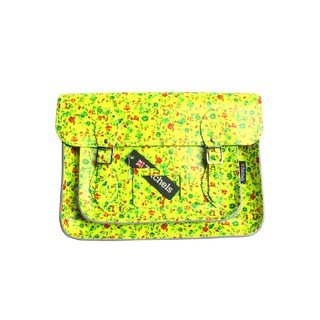 Zatchels จากอังกฤษ กระเป๋าหนังแท้ทรงวินทาจ  รุ่น Classic 13" Floral Fluorescent ลายดอกไม้สีเหลืองมะนาวสะท้อนแสง