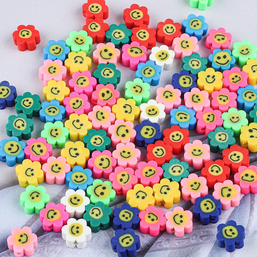 ลูกปัดดินโพลิเมอร์รูปดอกไม้ยิ้มสําหรับทําเครื่องประดับ 30 ชิ้น 10 มม. - รูปที่ 6