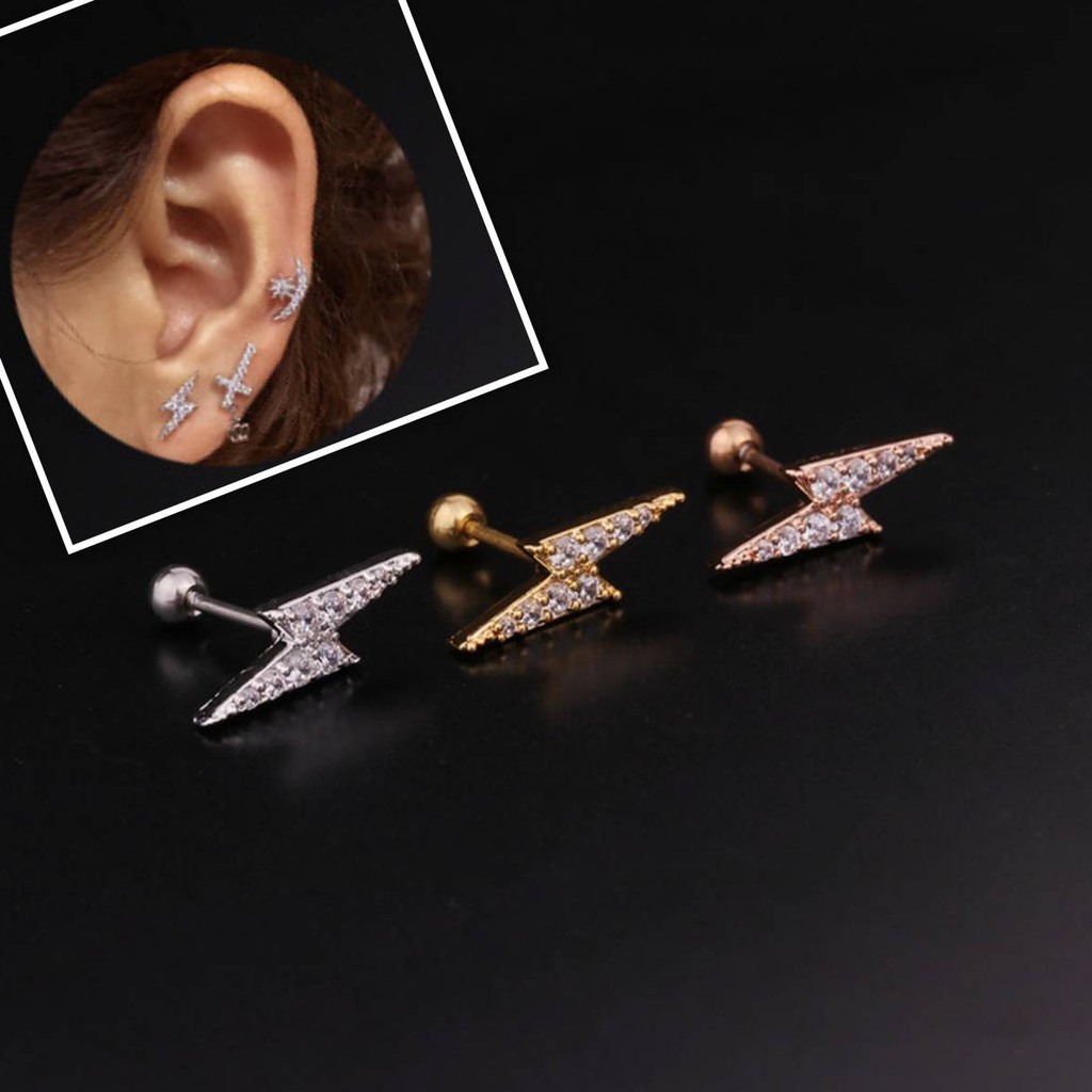 BBLOGO57 จิวหูเกาหลี สายฟ้า พระจันทร์ ดาวเสาร์ เกลียวหมุน ( ราคา 1 ข้าง)