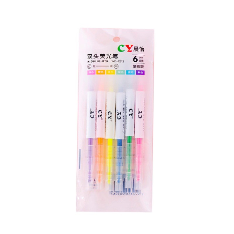 (แพ็ค 6 แท่ง) ไฮไลท์ ปากกาไฮไลท์ ปากกาเน้นข้อความ 2 หัว ครบทุกสี ยกแพ็ค (dual tip Highlighter)