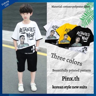 💙Pinx💙ชุดผ้าฝ้ายเด็กฤดูร้อนฤดูร้อนแขนสั้นกางเกงขาสั้น 2022 ใหม่สไตล์เกาหลีหล่อชุดสองชิ้นของ