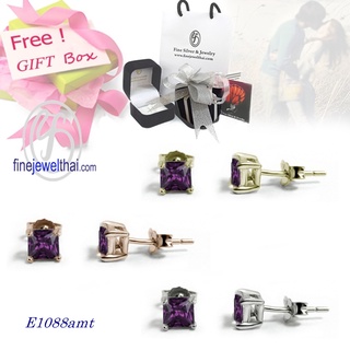 Finejewelthai-ต่างหูอะเมทิสต์-อะเมทิสต์-ต่างหูเงินแท้-ต่างหูพลอย-พลอยประจำเดือนเกิด-Amethyst-Silver-Earring-E1088amt