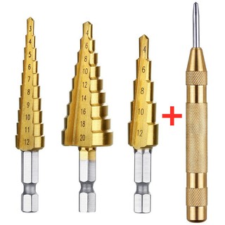 ชุดดอกเจดีย์ ดอกเจดีย์ ชุดดดอกสว่านเหล็กทรงกรวยเคลือบไทเทเนียม STEP DRILL SET เจาะขยาย 4pcs