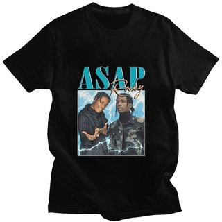 เสื้อยืดผู้ 【Sportwear】เสื้อยืดแขนสั้นลําลอง ผ้าฝ้าย 100% พิมพ์ลาย Rapper Asap Rocky Send friend สไตล์ฮาราจูกุ ทรงหลวม ส