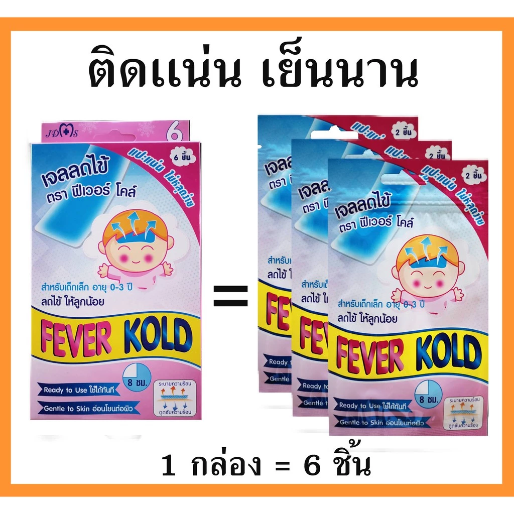 Kool Fever คูลฟีเวอร์ ยี่ห้อFever Kold แผ่นเจลลดไข้เด็กอ่อน 0-2ขวบ แผ่นแปะลดไข้ มีเมนทอลให้ความเย็นเหมือนวิคส์วาโปรับ