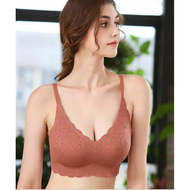 RIKA Seamless AA1010 แฟชั่นใหม่ บราไร้โครง แบบสวมหัว เสริมฟอง 3D ใส่แล้วอกชิดสวย ผ้า Micro ทอลายลูกไม้ — صورة 7