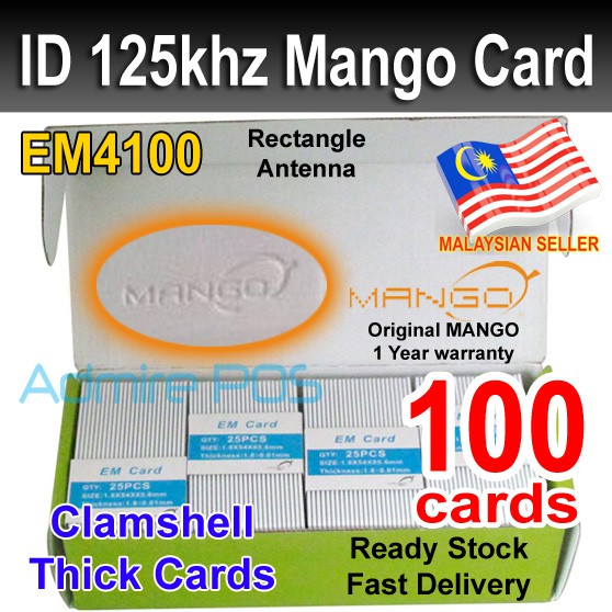 การ์ดหนา MANGO RFID Proximity ID 125khz EM4100 100 ใบ (1 กล่อง)