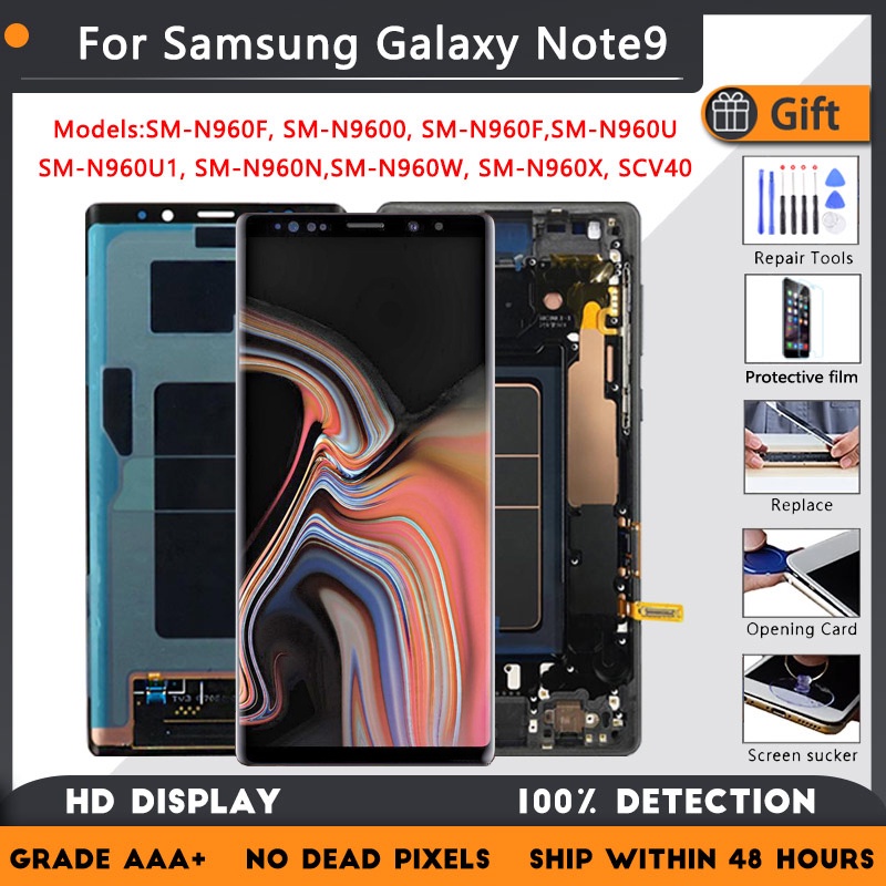 6.4 จอแสดงผล LCD พร้อมกรอบสําหรับ Samsung Galaxy Note9 N960D N960F หน้าจอ LCD เปลี่ยนหมายเหตุ 9 SM-N