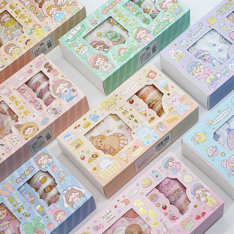 [SET 15 ชิ้น] เทปตกแต่ง + สติ๊กเกอร์ DIY วาชิเทป + สติกเกอร์ อุปกรณ์การเรียน เครื่องเขียนน่ารัก stickers washi tape