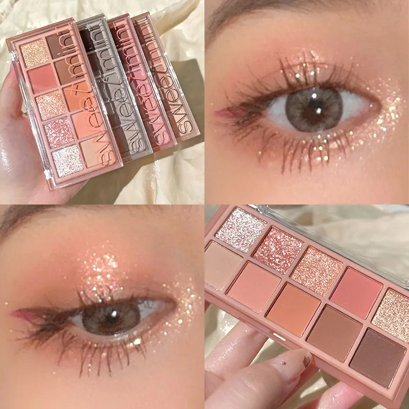 Sweet Mint ชุดพาเลตต์อายแชโดว์ เนื้อแมตต์ กลิตเตอร์ ชิมเมอร์ กันน้ํา 10 สี