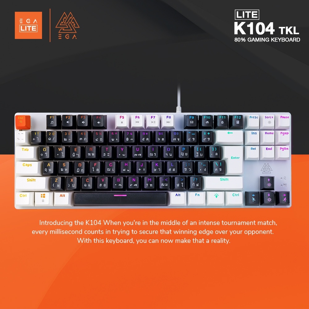 คีย์บอร์ด EGA Type K104 TKL 87Keys Lite Gaming Keyboard Mechanical คีย์บอร์ดแมคคานิคอล คีย์บอร์ดเกมมิ่ง ประกันศูนย์ 1 ปี