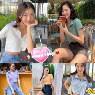 ✅✅ครอปคอปก แขนสั้นสั้น ซิปหน้า ✅✅