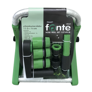 ✨ขายดี✨ สายยางใยเชือกพร้อมโรล FONTE รุ่น MG1512 ขนาด 1/2 นิ้ว x 16 ม. สีเขียว - ดำ Watering Systems &amp; Garden Hoses