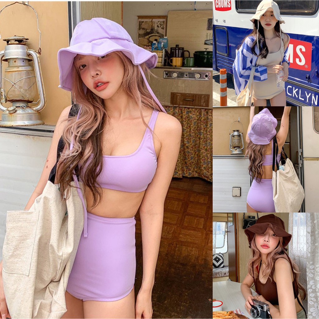 ชุดว่ายน้ำแฟชั่นเกาหลีผู้หญิง สำหรับสตรี 3 ชิ้น น่ารักมากๆ ผ้าเนื้อดี 2682# มีฟองและซับใน มีหมวก – โปรปัง