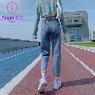 Angelcity※ กางเกงยีนขายาว เอวยางยืด ทรงหลวม เข้ารูป แฟชั่นฤดูใบไม้ผลิ และฤดูใบไม้ร่วง สําหรับสตรี 2022