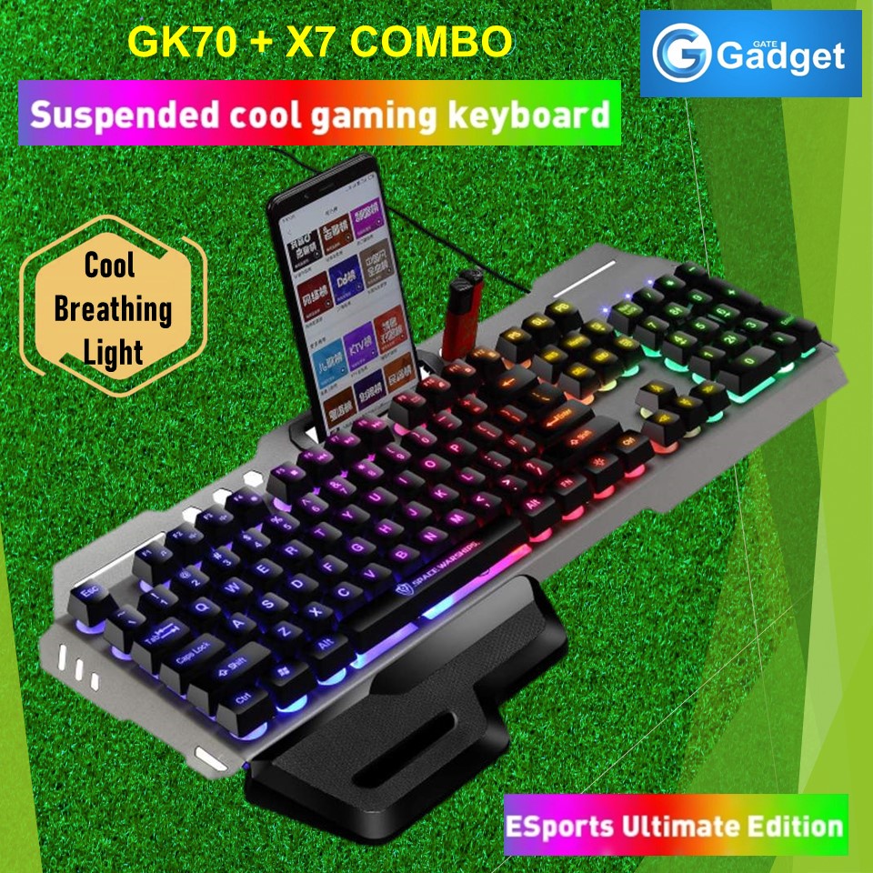 GAMING COMBO SET GK70 104 KEYS คีย์บอร์ดเกมกล + X7 6D BACKLIGHT LED พร้อม 7 ปุ่ม 3200 DPI