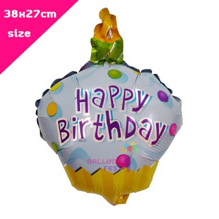 ลูกโป่งวันเกิด ลูกโป่งเค้ก Happy Birthday ขนาดมินิ 38x27ซม.สีฟ้า