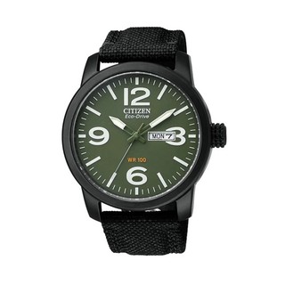 CITIZEN Eco-Drive Military Black Out Nylon Strap Mens Watch รุ่น BM8475-00X - Black PVD / Green