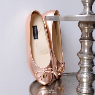 𝐌𝐈𝐍𝐈𝐌𝐀𝐋𝐈𝐒𝐓 รองเท้าหนังแกะ รุ่น Audrey (pink gold) หน้าเท้ากว้าง พื้นไม่บาง