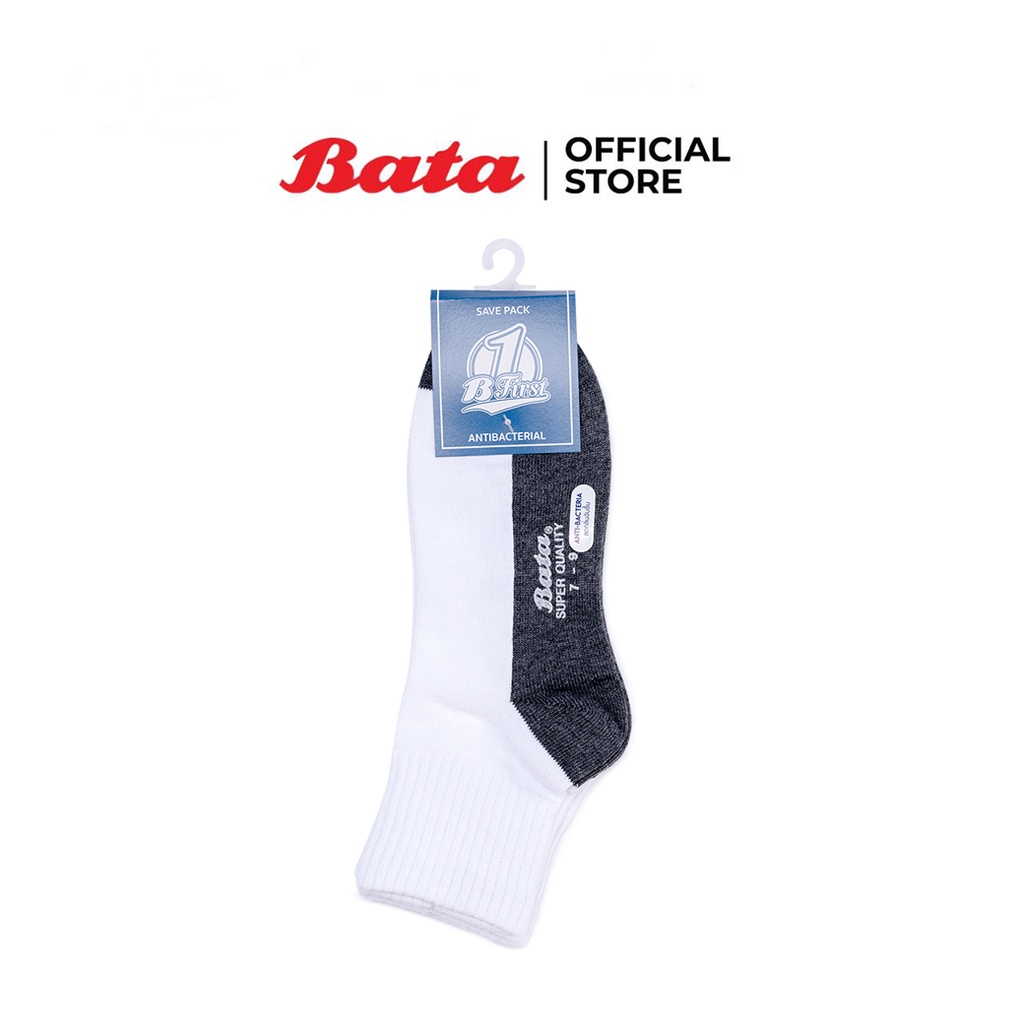 Bata B-First ANTIBACTERIAL ถุงเท้านักเรียน สีขาว พื้นเทา ไม่มีกันลื่น ไซส์ 7-9 แพ็ค 1 คู่ 9541105