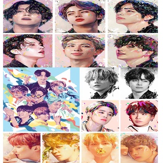 TOPXIA【40x50 ซม.】DIY Frame ภาพวาดจิตรกรรมผ้าใบ ตามตัวเลข ลาย KPOP BTS Star Idol  สำหรับตกแต่ง