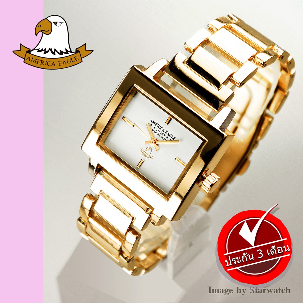 นาฬิกา AMERICA EAGLE สำหรับผู้หญิง สายสแตนเลส รุ่น AE76L -Gold/White
