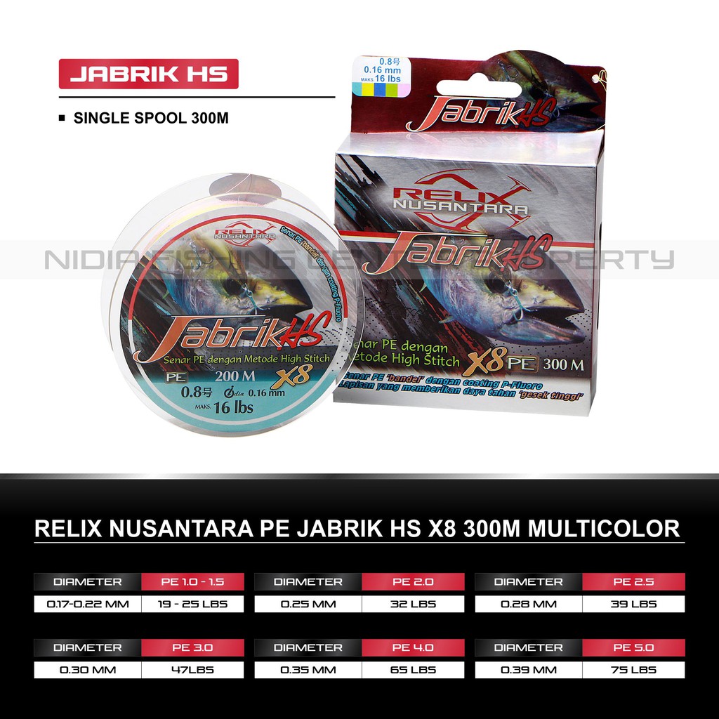 PE relix nusantara Jabrik HS 300M สายตกปลา PE