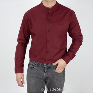 Palette Shirt เสื้อเชิ้ตคอจีน สีแดงเลือดหมู