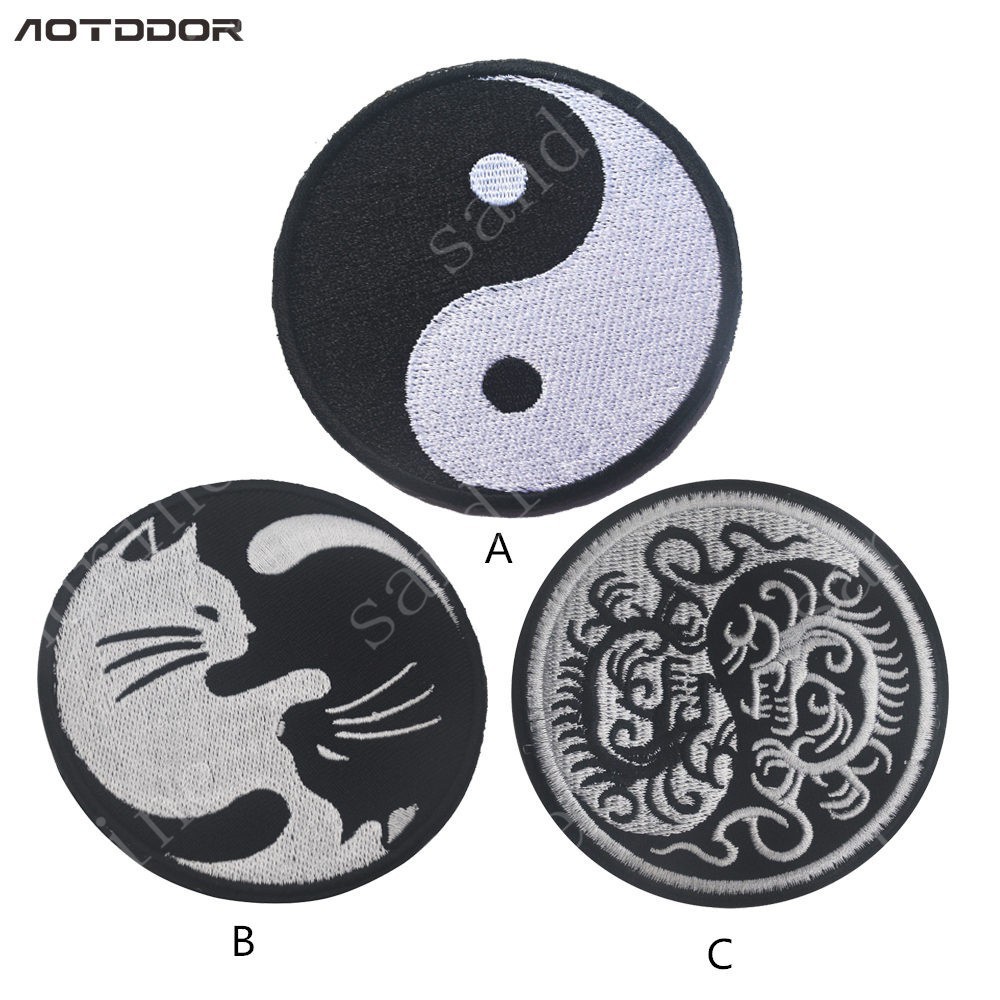 Papaki cat yin และ yang kung fu สัญลักษณ์สมดุล Taiji dragon Army Velcro Patch