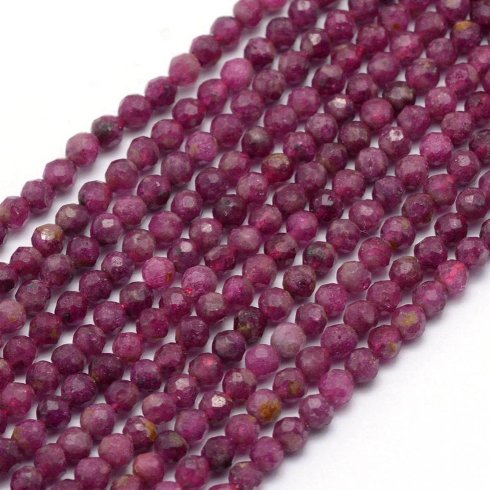 2 Strand Natural Ruby/Red Corundum Beads Strands Faceted Round Gemstone ...