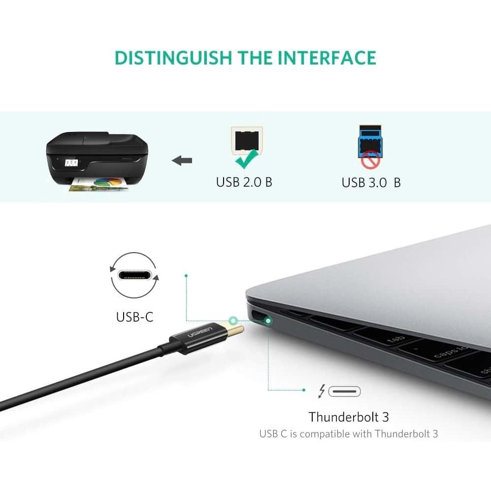 UGREEN รุ่นUS241 สาย USB C to Type B Printer Scanner Cable สายต่อปริ้นเตอร์ ความยาว 1-2 เมตร